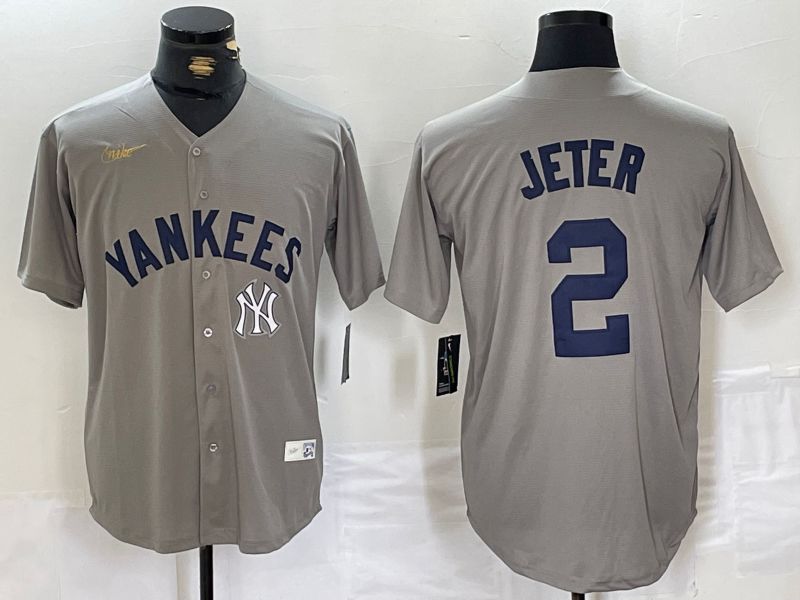 Men New York Yankees #2 Jeter Grey Throwback Nike Game 2024 MLB Jersey style 12->new york yankees->MLB Jersey